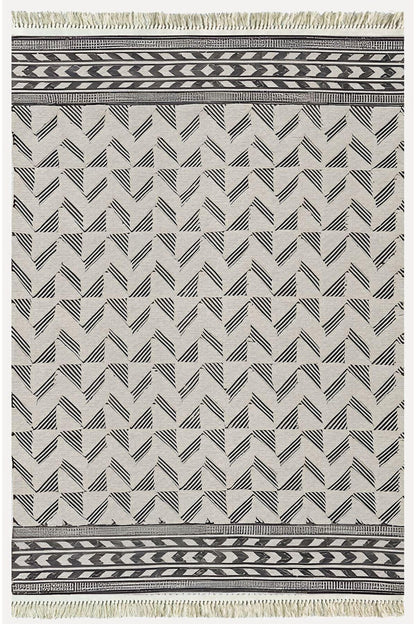 Cotton Kilim 14 Gri Zeminli Çizgili Desenli Dekoratif Yıkanabilen Dokuma Taban Kilim - HALI VAGONU