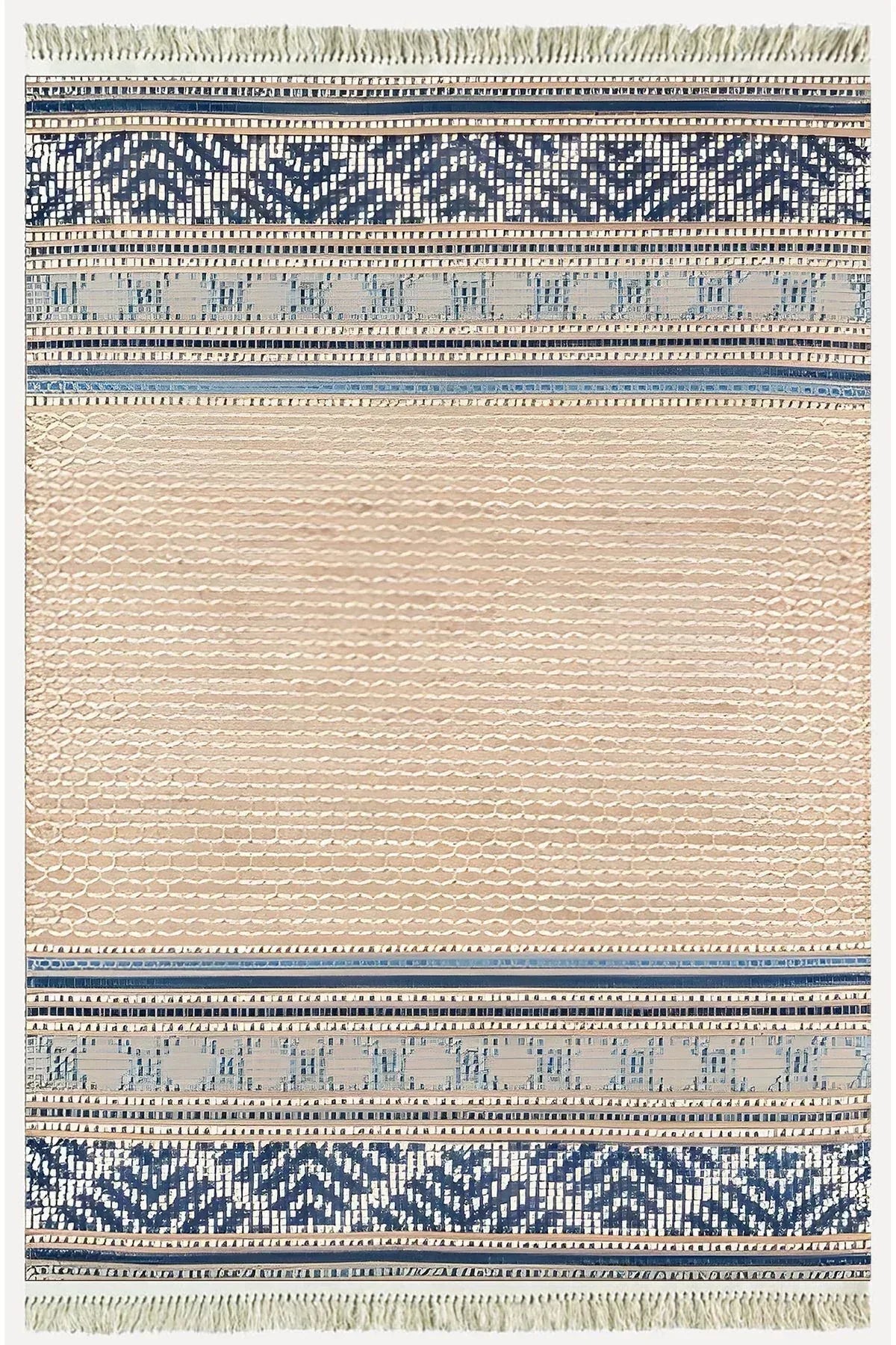 Cotton Kilim 18 Kahve Zeminli Çizgili Desenli Dekoratif Yıkanabilen Dokuma Taban Kilim - HALI VAGONU