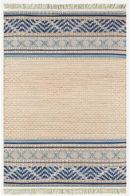 Cotton Kilim 18 Kahve Zeminli Çizgili Desenli Dekoratif Yıkanabilen Dokuma Taban Kilim - HALI VAGONU