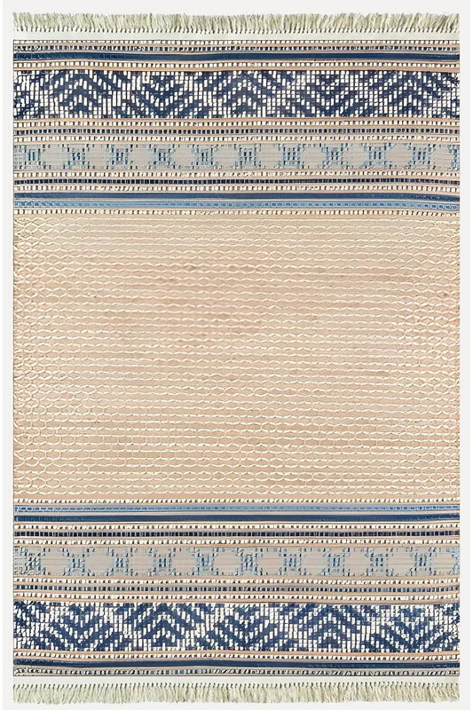 Cotton Kilim 18 Kahve Zeminli Çizgili Desenli Dekoratif Yıkanabilen Dokuma Taban Kilim - HALI VAGONU