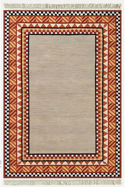 Cotton Kilim 20 Turuncu Zeminli Çizgili Desenli Dekoratif Yıkanabilen Dokuma Taban Kilim - HALI VAGONU