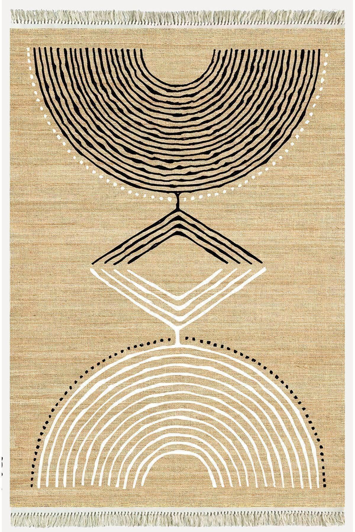 Cotton Kilim 23 Jut Zeminli Çizgili Desenli Dekoratif Yıkanabilen Dokuma Taban Kilim - HALI VAGONU