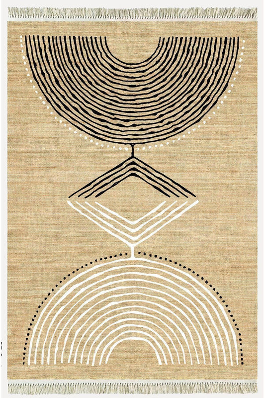 Cotton Kilim 23 Jut Zeminli Çizgili Desenli Dekoratif Yıkanabilen Dokuma Taban Kilim - HALI VAGONU
