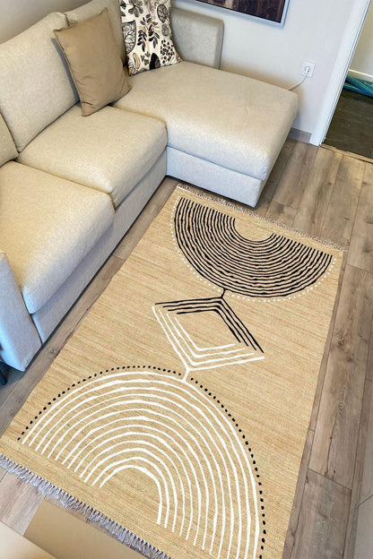 Cotton Kilim 23 Jut Zeminli Çizgili Desenli Dekoratif Yıkanabilen Dokuma Taban Kilim - HALI VAGONU
