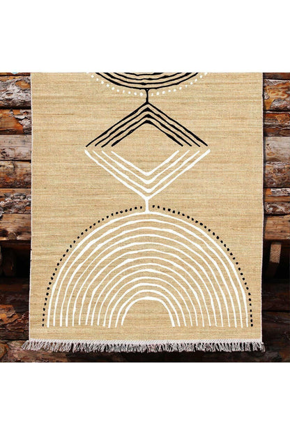 Cotton Kilim 23 Jut Zeminli Çizgili Desenli Dekoratif Yıkanabilen Dokuma Taban Kilim - HALI VAGONU
