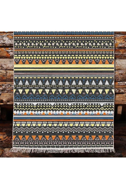 Cotton Kilim 24 Çok Renkli Geleneksel Motif Çizgili Desenli Dekoratif Yıkanabilen Dokuma Taban Kilim - HALI VAGONU
