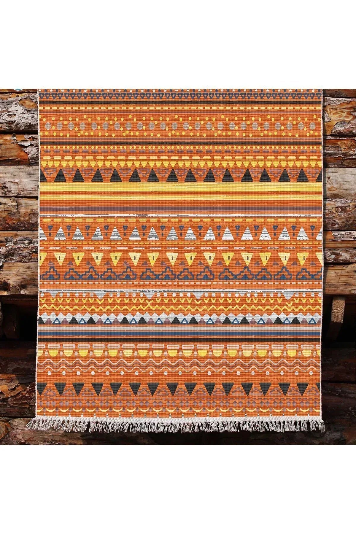 Cotton Kilim 25 Çok Renkli Geleneksel Motif Çizgili Desenli Dekoratif Yıkanabilen Dokuma Taban Kilim - HALI VAGONU