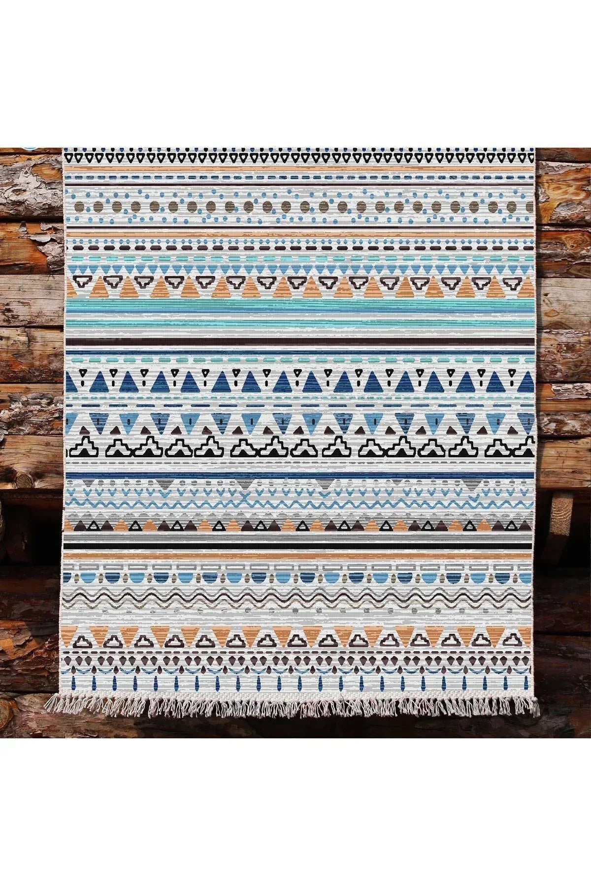 Cotton Kilim 26 Multi Geleneksel Motif Çizgili Desenli Dekoratif Yıkanabilen Dokuma Taban Kilim - HALI VAGONU