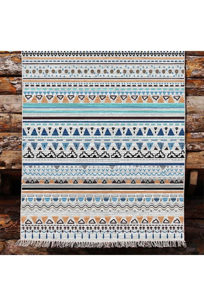 Cotton Kilim 26 Multi Geleneksel Motif Çizgili Desenli Dekoratif Yıkanabilen Dokuma Taban Kilim - HALI VAGONU