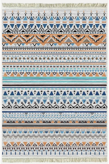 Cotton Kilim 26 Multi Geleneksel Motif Çizgili Desenli Dekoratif Yıkanabilen Dokuma Taban Kilim - HALI VAGONU