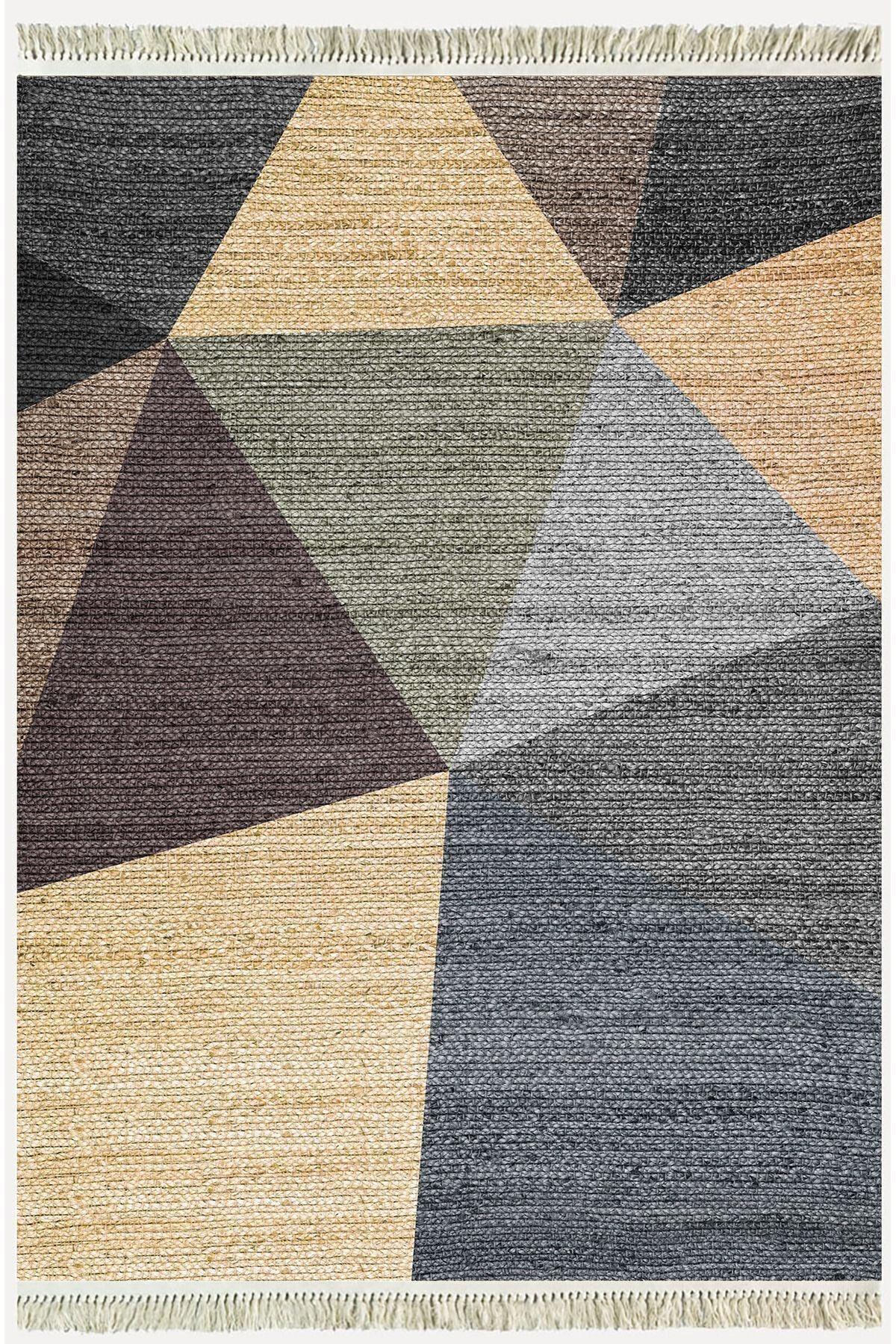 Cotton Kilim 27 Çok Renkli Geleneksel Motif Çizgili Desenli Dekoratif Yıkanabilen Dokuma Taban Kilim - HALI VAGONU