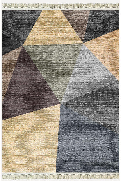 Cotton Kilim 27 Çok Renkli Geleneksel Motif Çizgili Desenli Dekoratif Yıkanabilen Dokuma Taban Kilim - HALI VAGONU