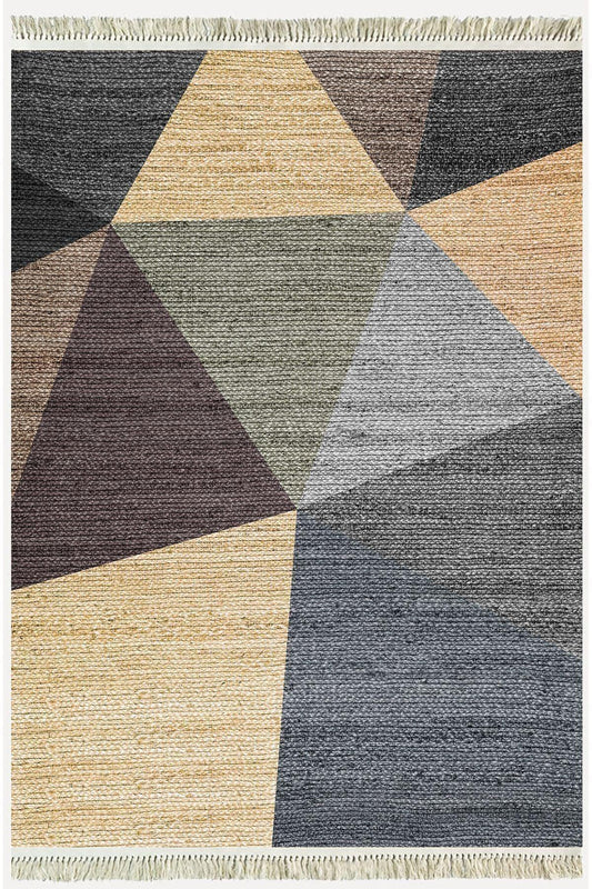 Cotton Kilim 27 Çok Renkli Geleneksel Motif Çizgili Desenli Dekoratif Yıkanabilen Dokuma Taban Kilim - HALI VAGONU