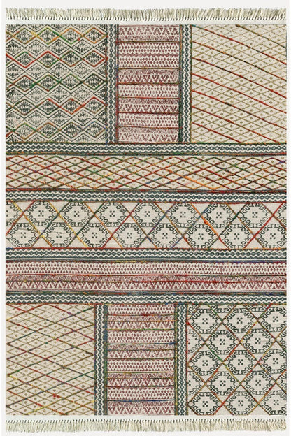 Cotton Kilim 29 Çok Renkli Geleneksel Motif Çizgili Desenli Dekoratif Yıkanabilen Dokuma Taban Kilim - HALI VAGONU