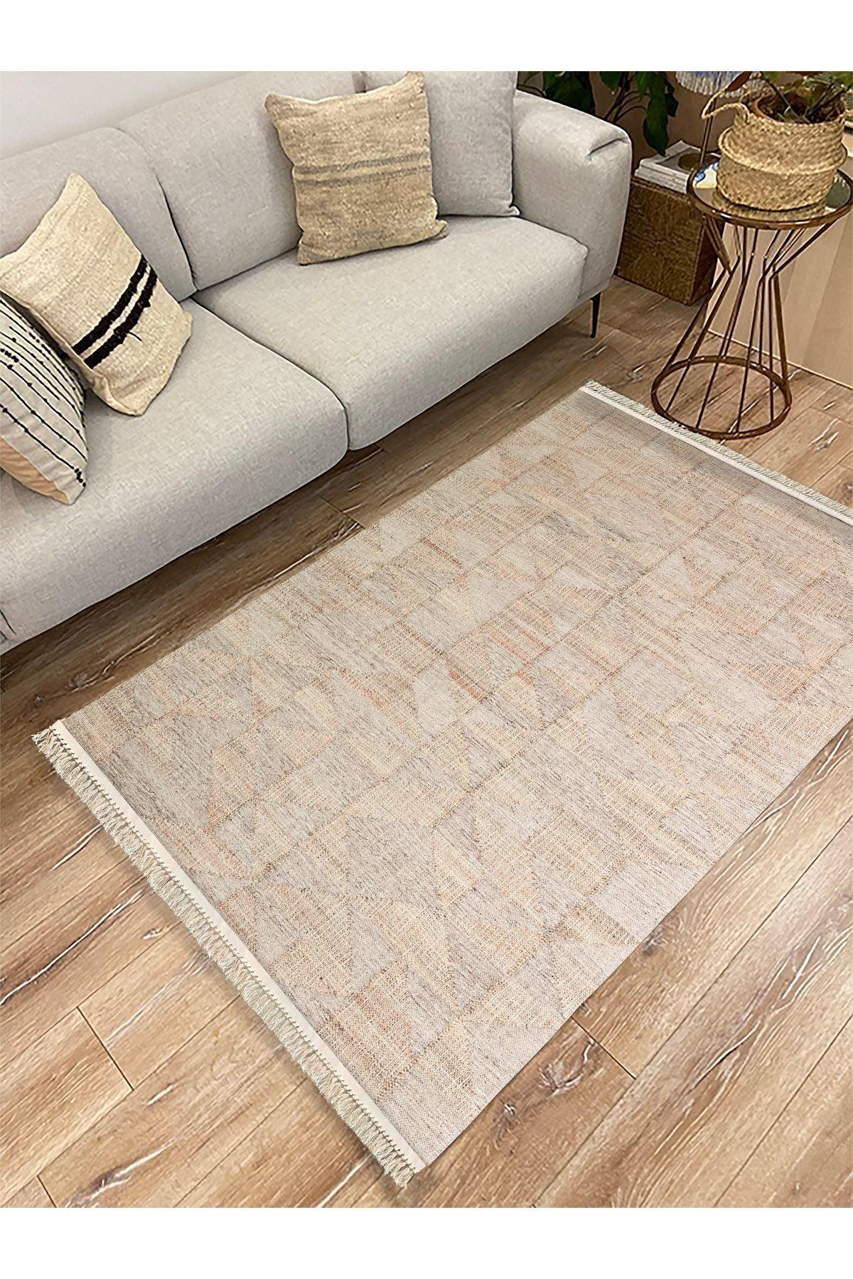 Cotton Kilim 30 Jüt Efekl Desenli Dekoratif Yıkanabilen Dokuma Taban Kilim - HALI VAGONU