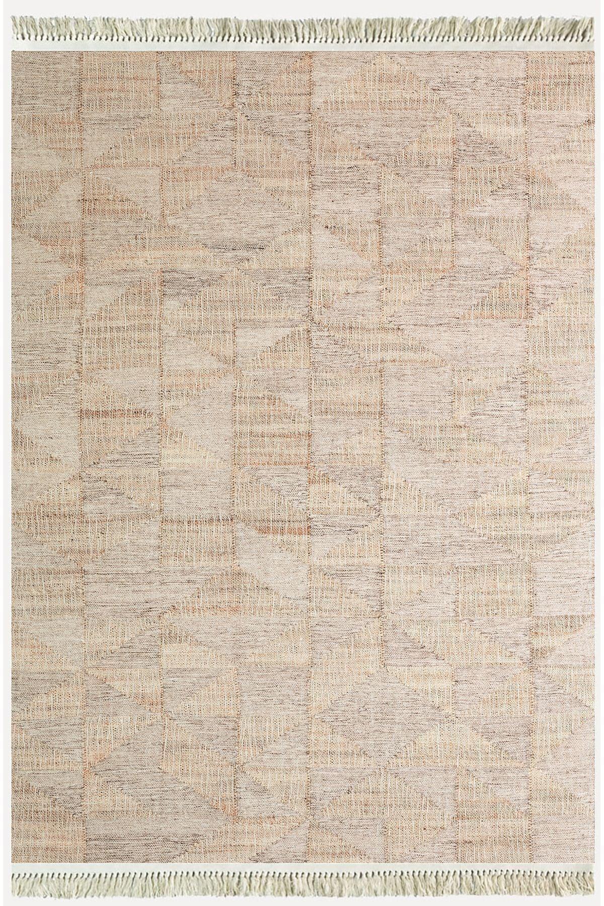 Cotton Kilim 30 Jüt Efekl Desenli Dekoratif Yıkanabilen Dokuma Taban Kilim - HALI VAGONU