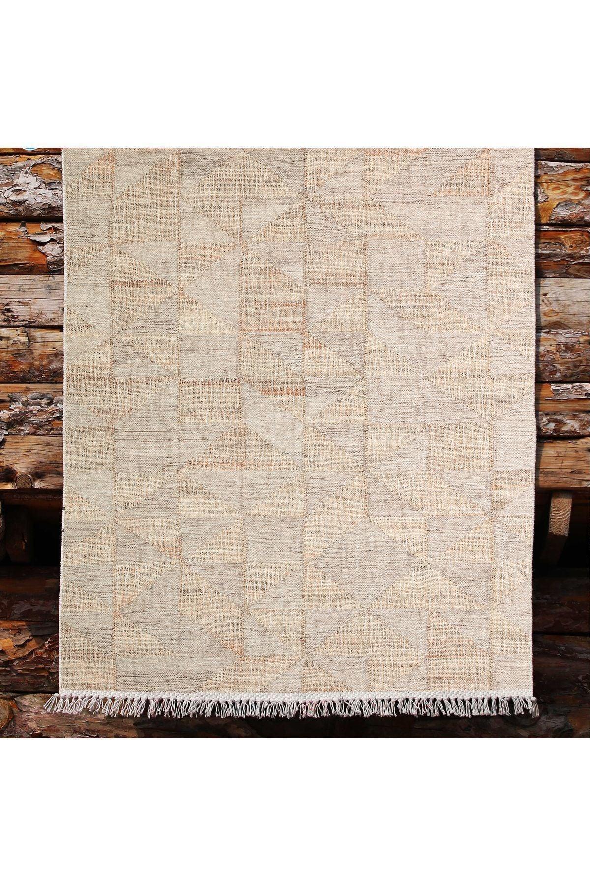 Cotton Kilim 30 Jüt Efekl Desenli Dekoratif Yıkanabilen Dokuma Taban Kilim - HALI VAGONU