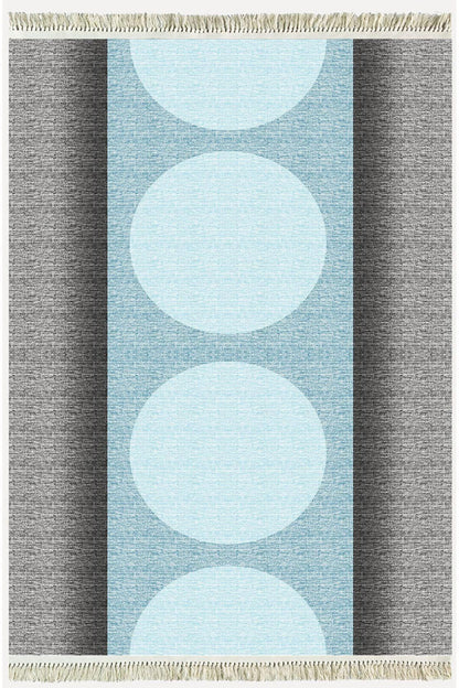 Cotton Kilim 31 Gri Ve Mavi Tonlarında Modern Desenli Dekoratif Yıkanabilen Dokuma Taban Kilim - HALI VAGONU