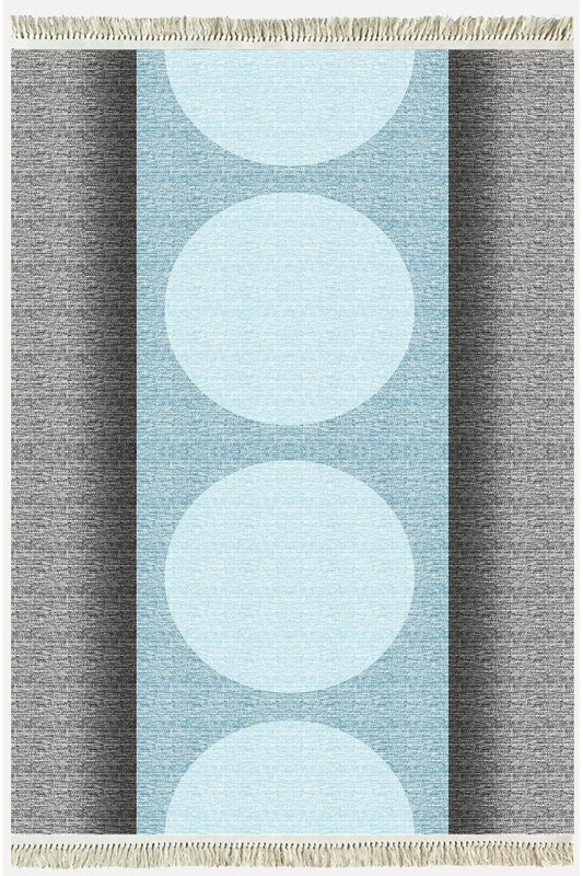 Cotton Kilim 31 Gri Ve Mavi Tonlarında Modern Desenli Dekoratif Yıkanabilen Dokuma Taban Kilim - HALI VAGONU