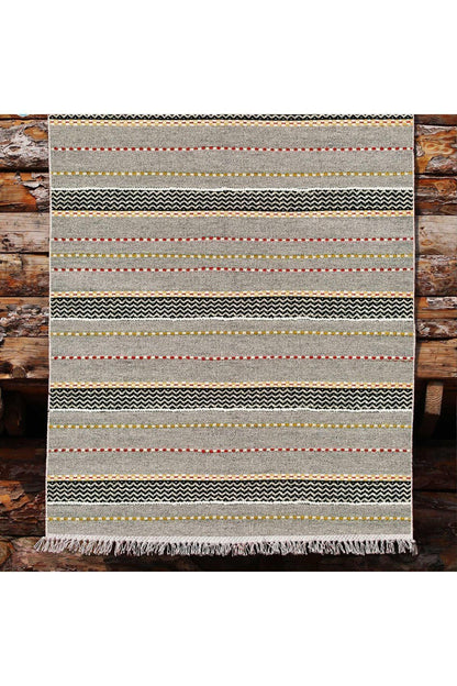 Cotton Kilim 33 Gri Tonlarında Çizgili Modern Desenli Dekoratif Yıkanabilen Dokuma Taban Kilim - HALI VAGONU