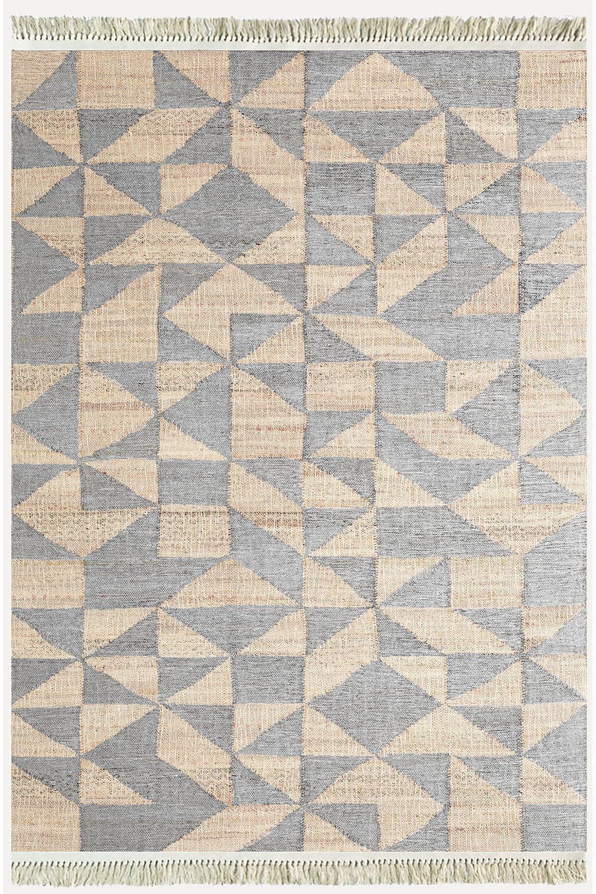 Cotton Kilim 34 Jut Efekli Modern Desenli Dekoratif Yıkanabilen Dokuma Taban Kilim - HALI VAGONU