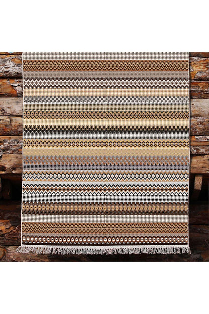 Cotton Kilim 3622 Etnik Geleneksel Motifler Modern Dekoratif Saçaklı Yıkanabilen Dokuma Kilim - HALI VAGONU
