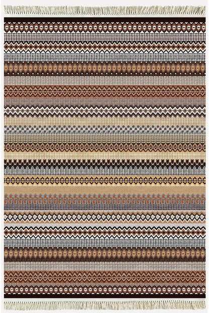 Cotton Kilim 3622 Etnik Geleneksel Motifler Modern Dekoratif Saçaklı Yıkanabilen Dokuma Kilim - HALI VAGONU