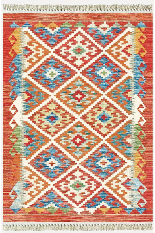 Cotton Kilim 39 Modern Ve Otantik Karışımı Desenli Dekoratif Yıkanabilen Dokuma Kilim - HALI VAGONU