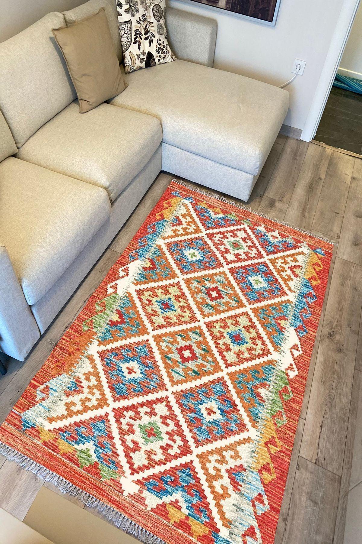 Cotton Kilim 39 Modern Ve Otantik Karışımı Desenli Dekoratif Yıkanabilen Dokuma Kilim - HALI VAGONU