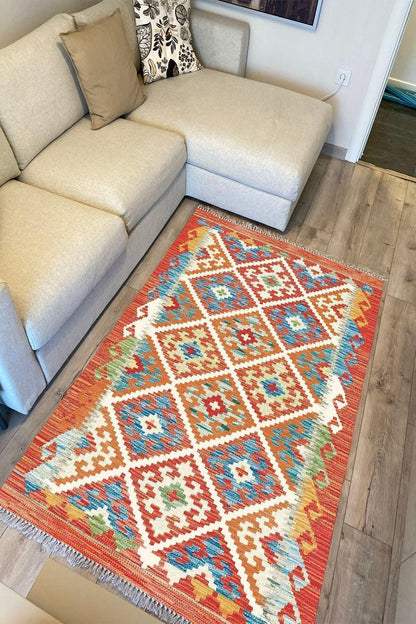 Cotton Kilim 39 Modern Ve Otantik Karışımı Desenli Dekoratif Yıkanabilen Dokuma Kilim - HALI VAGONU