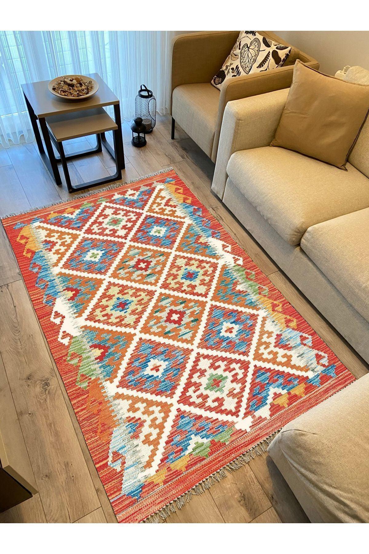 Cotton Kilim 39 Modern Ve Otantik Karışımı Desenli Dekoratif Yıkanabilen Dokuma Kilim - HALI VAGONU