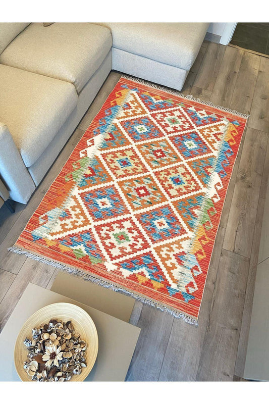 Cotton Kilim 39 Modern Ve Otantik Karışımı Desenli Dekoratif Yıkanabilen Dokuma Kilim - HALI VAGONU