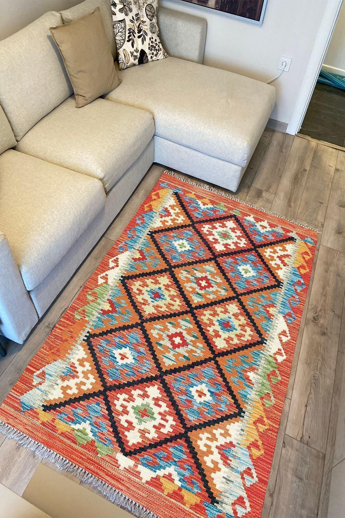 Cotton Kilim 40 Modern Ve Otantik Karışımı Desenli Dekoratif Yıkanabilen Dokuma Kilim - HALI VAGONU