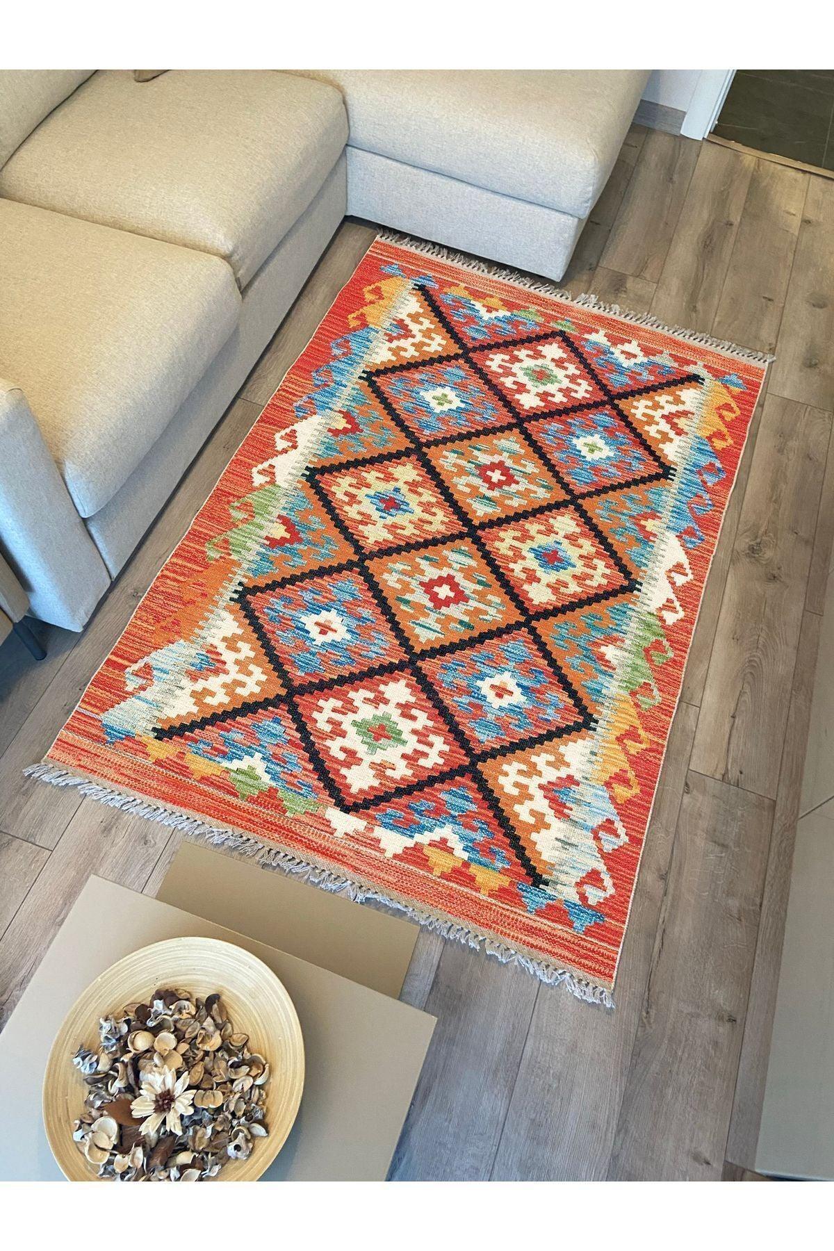 Cotton Kilim 40 Modern Ve Otantik Karışımı Desenli Dekoratif Yıkanabilen Dokuma Kilim - HALI VAGONU