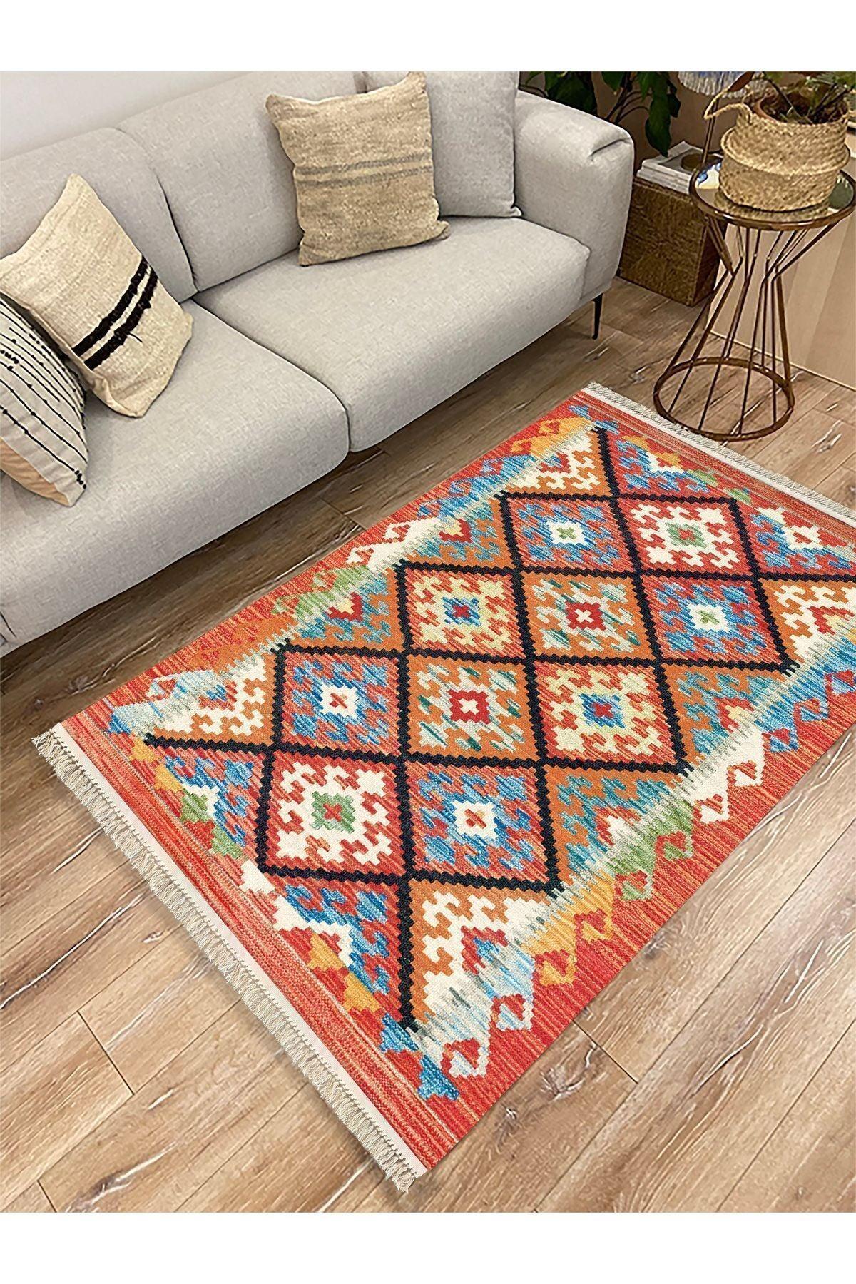 Cotton Kilim 40 Modern Ve Otantik Karışımı Desenli Dekoratif Yıkanabilen Dokuma Kilim - HALI VAGONU