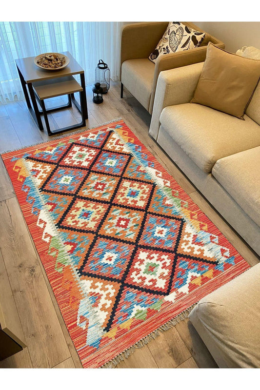 Cotton Kilim 40 Modern Ve Otantik Karışımı Desenli Dekoratif Yıkanabilen Dokuma Kilim - HALI VAGONU
