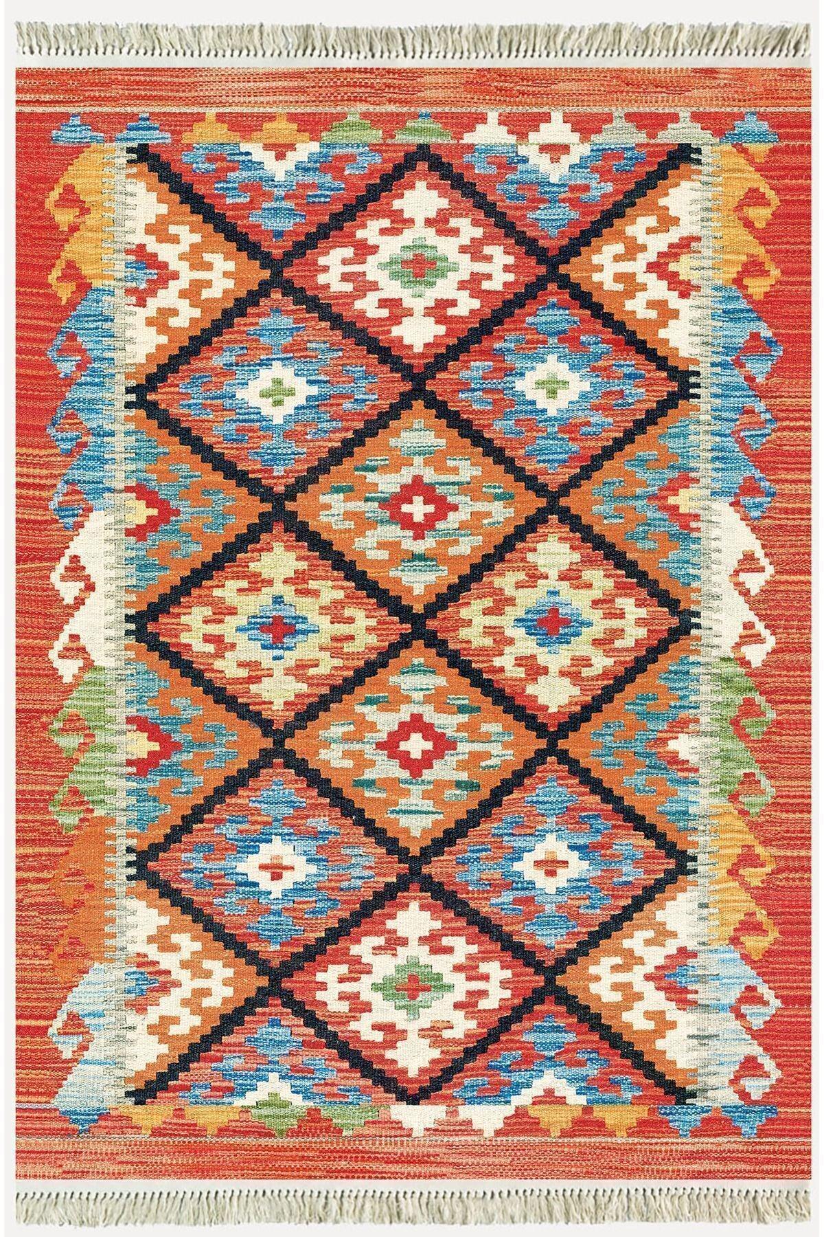 Cotton Kilim 40 Modern Ve Otantik Karışımı Desenli Dekoratif Yıkanabilen Dokuma Kilim - HALI VAGONU