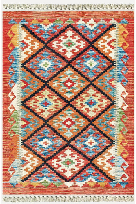 Cotton Kilim 40 Modern Ve Otantik Karışımı Desenli Dekoratif Yıkanabilen Dokuma Kilim - HALI VAGONU