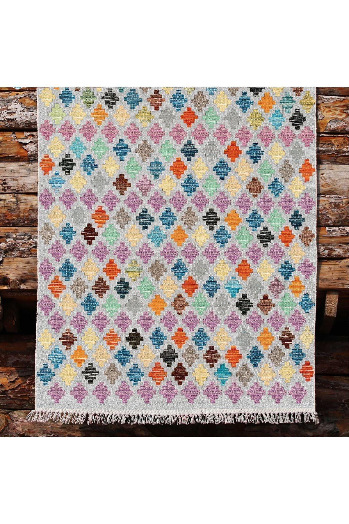 Cotton Kilim 41 Gri Tonlarında Modern Dekoratif Yıkanabilen Dokuma Kilim - HALI VAGONU