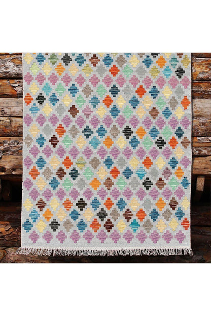 Cotton Kilim 41 Gri Tonlarında Modern Dekoratif Yıkanabilen Dokuma Kilim - HALI VAGONU