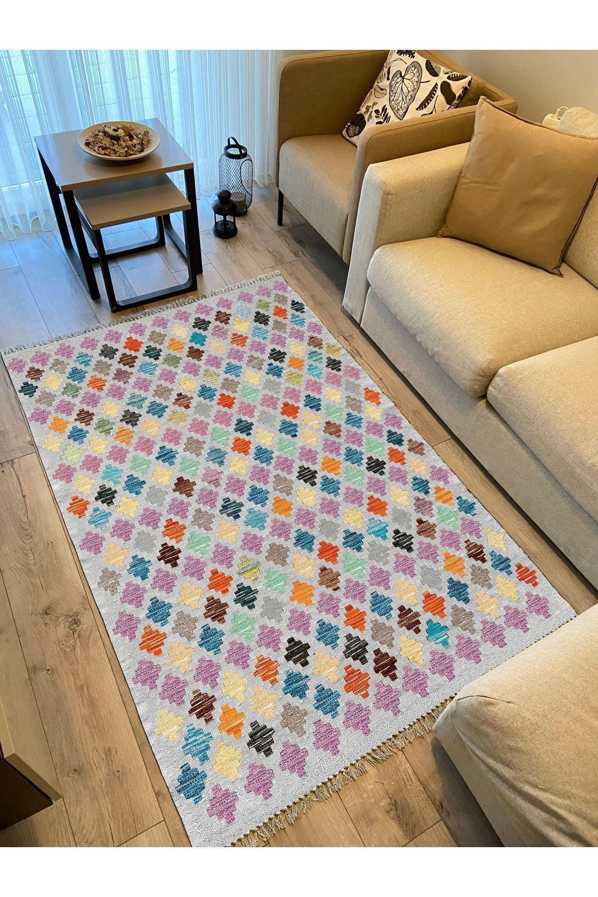 Cotton Kilim 41 Gri Tonlarında Modern Dekoratif Yıkanabilen Dokuma Kilim - HALI VAGONU