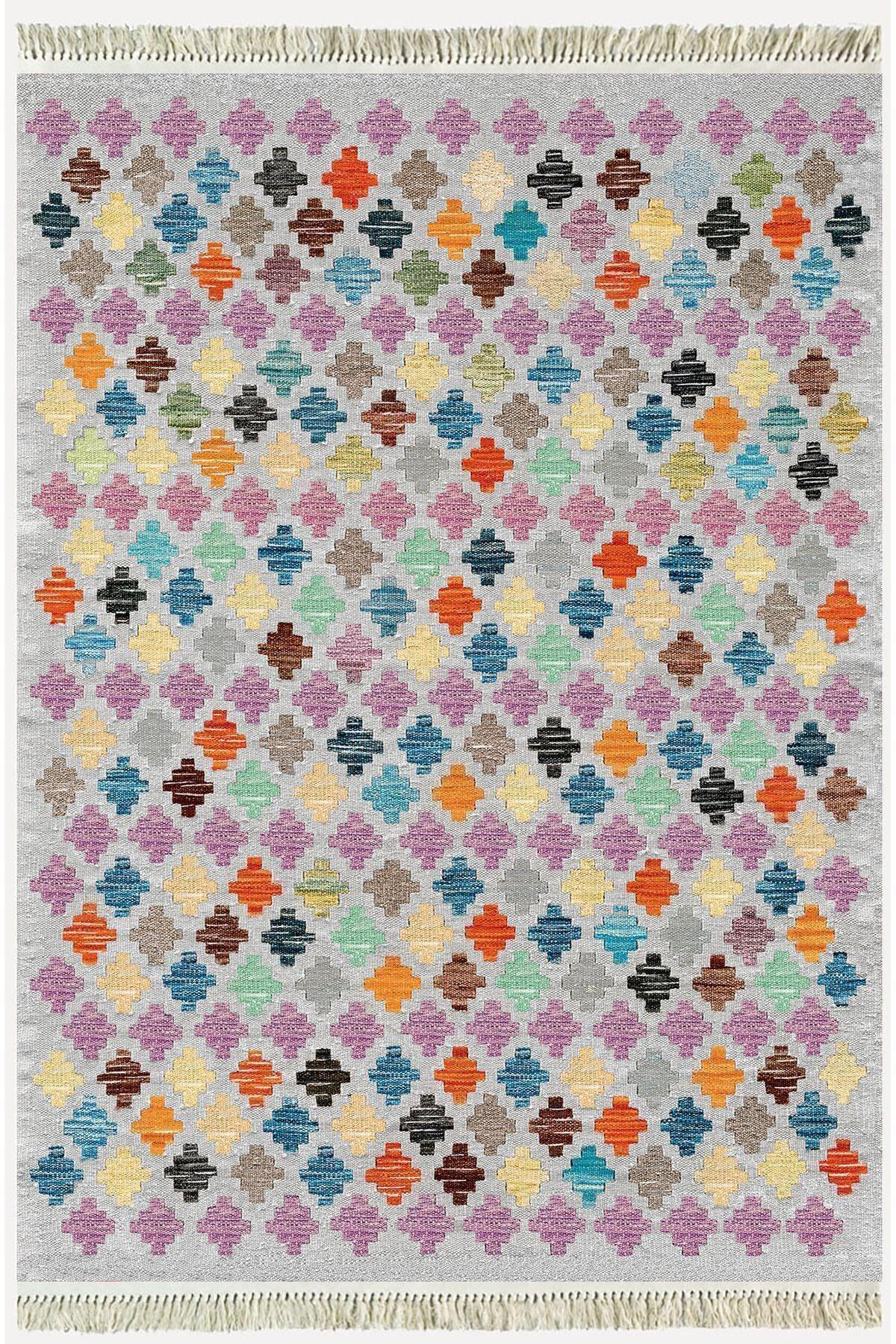 Cotton Kilim 41 Gri Tonlarında Modern Dekoratif Yıkanabilen Dokuma Kilim - HALI VAGONU