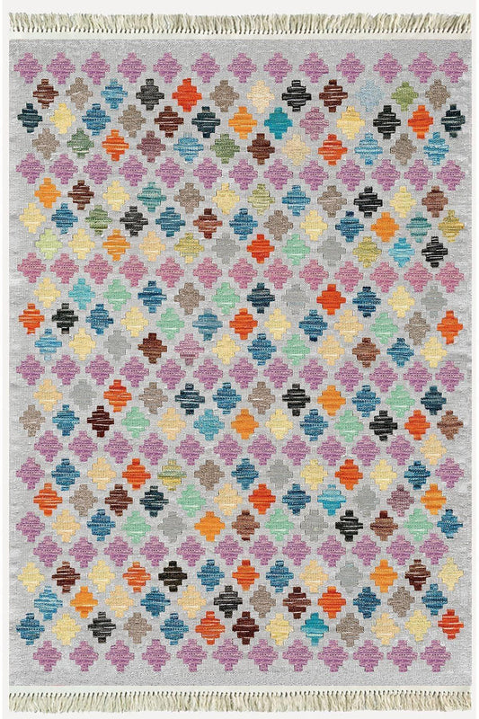 Cotton Kilim 41 Gri Tonlarında Modern Dekoratif Yıkanabilen Dokuma Kilim - HALI VAGONU