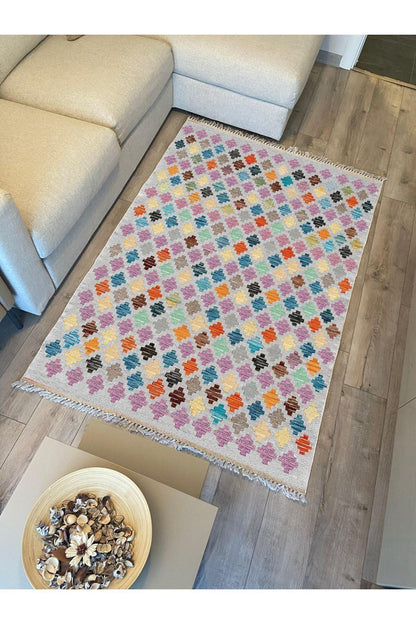 Cotton Kilim 41 Gri Tonlarında Modern Dekoratif Yıkanabilen Dokuma Kilim - HALI VAGONU
