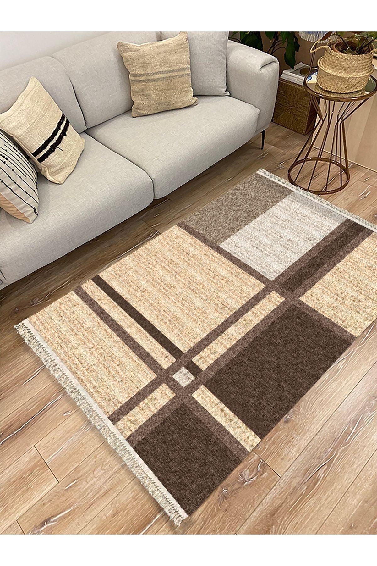 Cotton Kilim 44 Jut Efekli Natural Modern Dekoratif Yıkanabilen Dokuma Kilim - HALI VAGONU