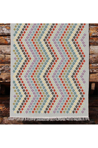 Cotton Kilim 45 Gri Zeminli Geneleksel Motifler Modern Dekoratif Yıkanabilen Dokuma T Kilim - HALI VAGONU