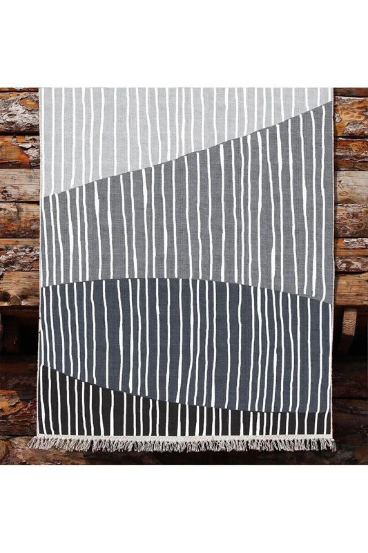 Cotton Kilim 47 Gri Zeminli Geneleksel Motifler Modern Dekoratif Yıkanabilen Dokuma Kilim - HALI VAGONU
