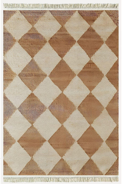 Cotton Kilim 5 Hardal Krem Tonunda Geometrik Desenli Dekoratif Yıkanabilen Dokuma Taban Kilim - HALI VAGONU