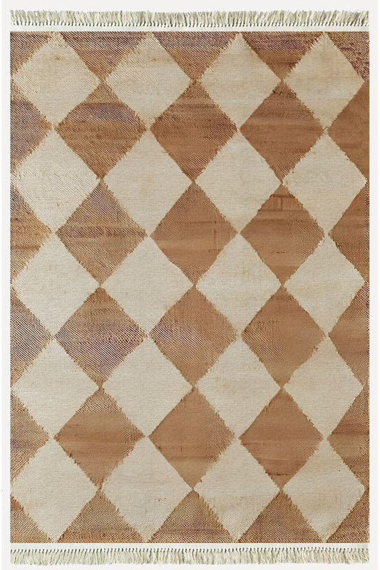 Cotton Kilim 5 Hardal Krem Tonunda Geometrik Desenli Dekoratif Yıkanabilen Dokuma Taban Kilim - HALI VAGONU