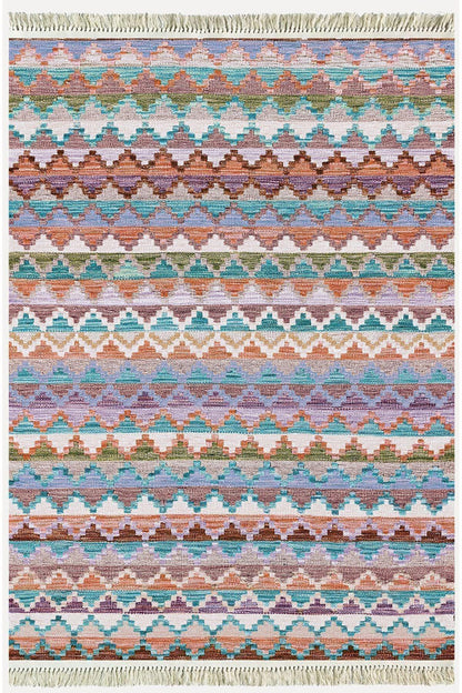 Cotton Kilim 51 Gri Zeminli Geleneksel Motifler Modern Dekoratif Saçaklı Yıkanabilen Dokuma Kilim - HALI VAGONU